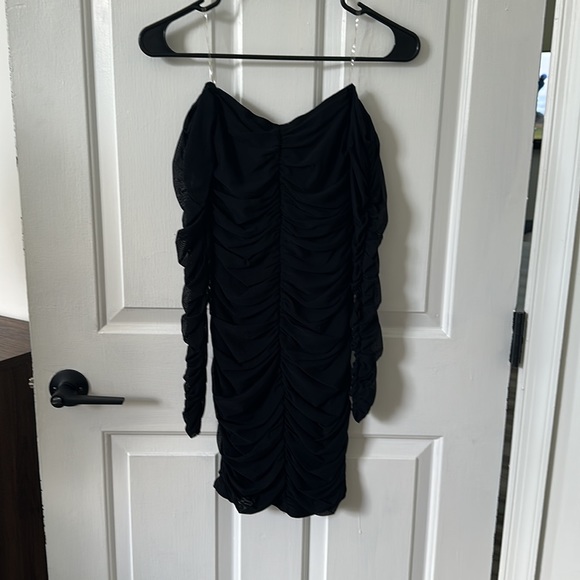 Black Corset Off Shoulder Mesh Dress - Bodycon - Picture 2 of 3